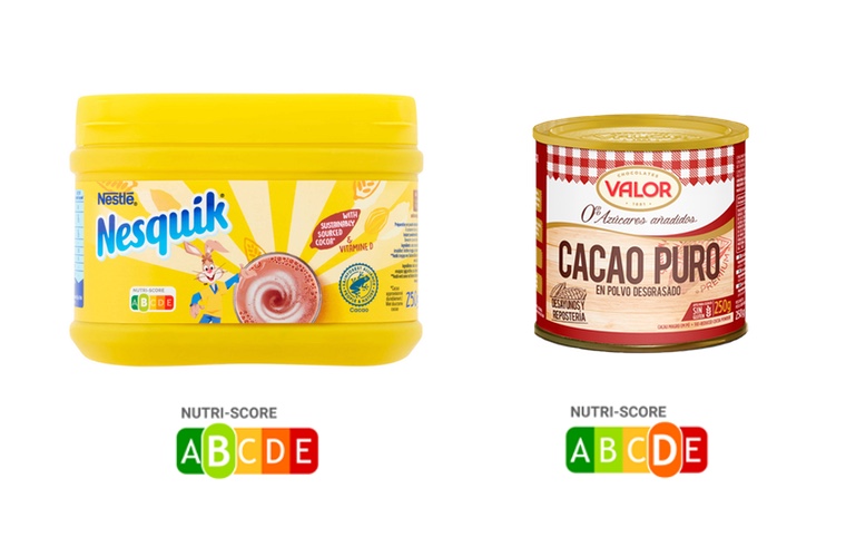 nutriscore cacao puro comparado nesquik