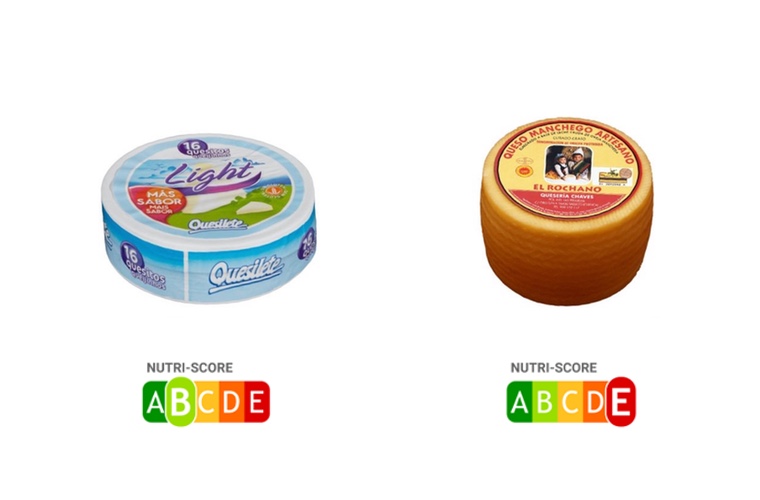 Comparativa NutriScore entre queso light y curado