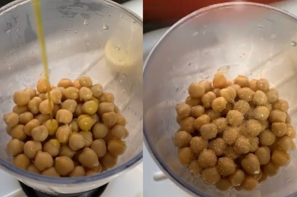 Incorporamos aceite y ajo a los garbanzos