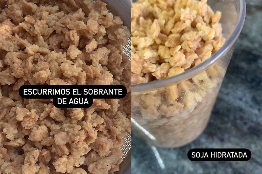 Hidratación de la soja texturizada