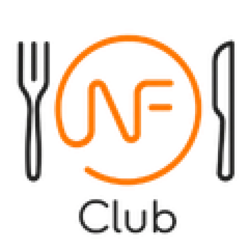 Logo del Club Nutrifácil con icono NF en color naranja, tenedor y cuchillo sobre fondo blanco